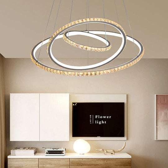 LED Crystal Chandelier Light Fixture, Modern Gold/Silver Ceiling Pendant with 3 Rings, Warm and White Lighting Options