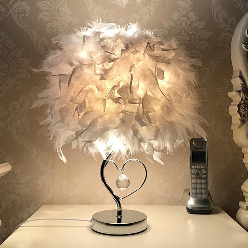 Modern Feather Bedroom Lamp: Cylindrical Nightstand Table Light With Crystal Drip White / A