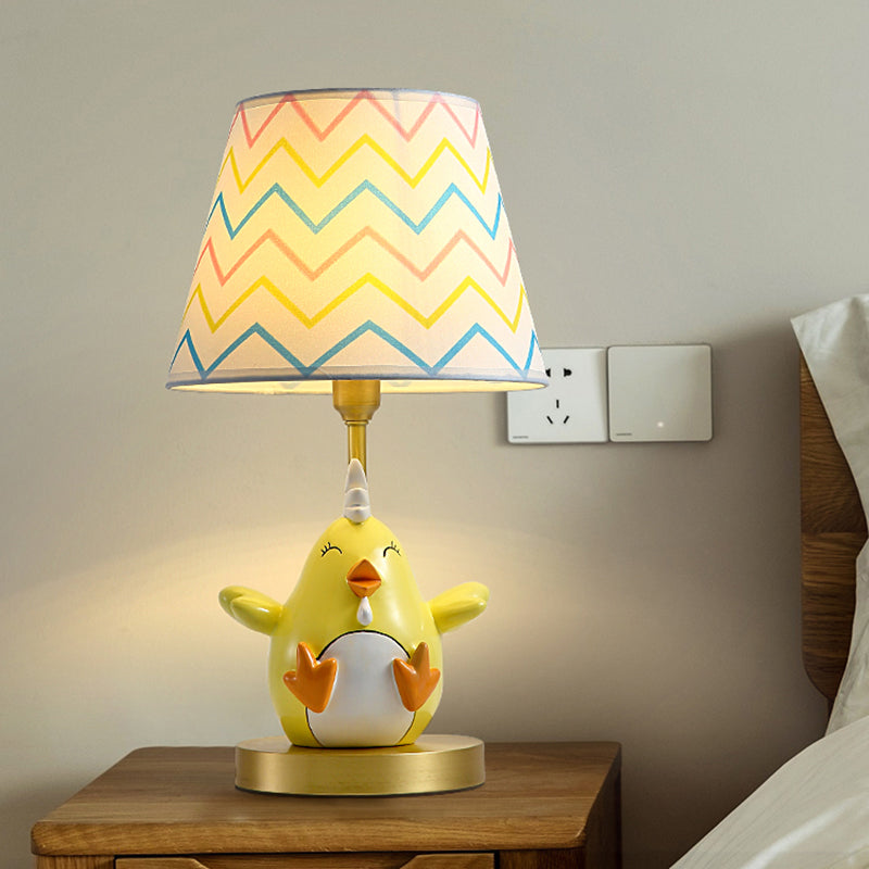 Cartoon Chicken Nightstand Lamp - Single-Bulb Bedside Table Light With Tapered Fabric Shade