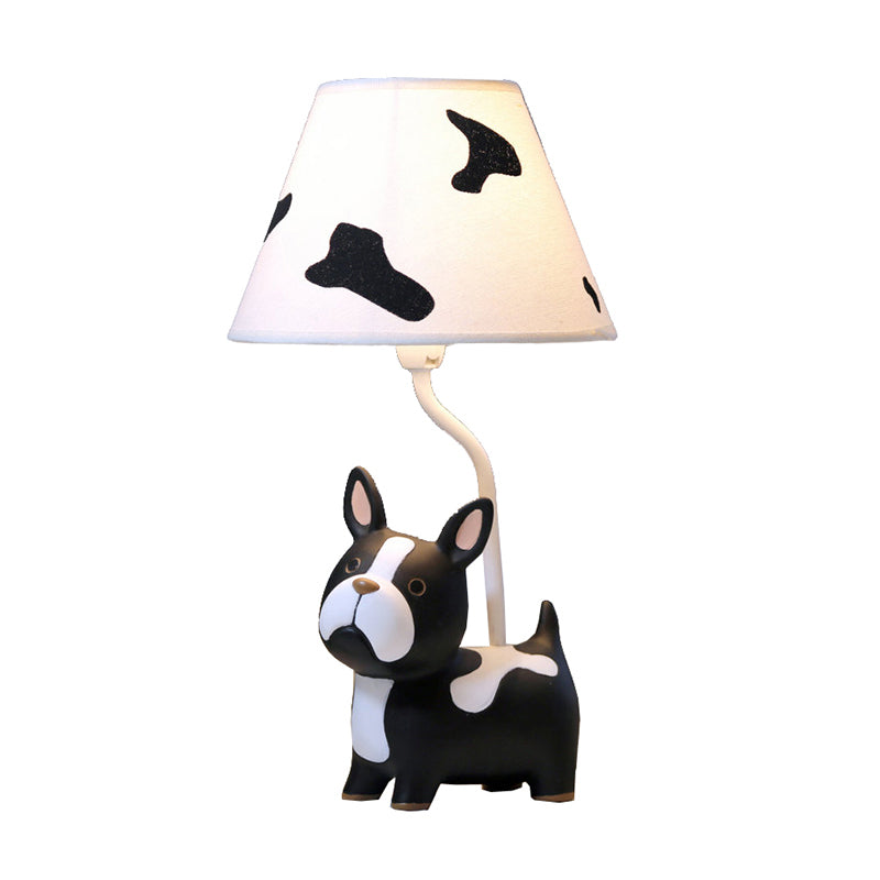 Cartoon Resin Dog Nightstand Lamp - Black And White Table Lighting With Empire Shade Black-White
