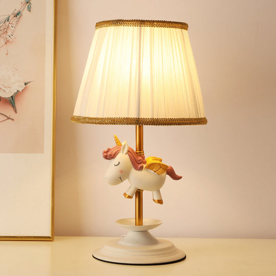 Whimsical Cartoon Table Light With Pleated Fabric - Single Bedside Nightstand Lamp In White / A