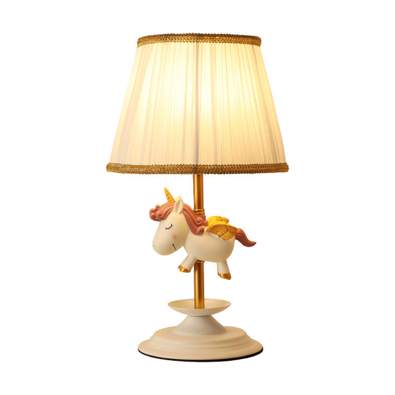 Whimsical Cartoon Table Light With Pleated Fabric - Single Bedside Nightstand Lamp In White