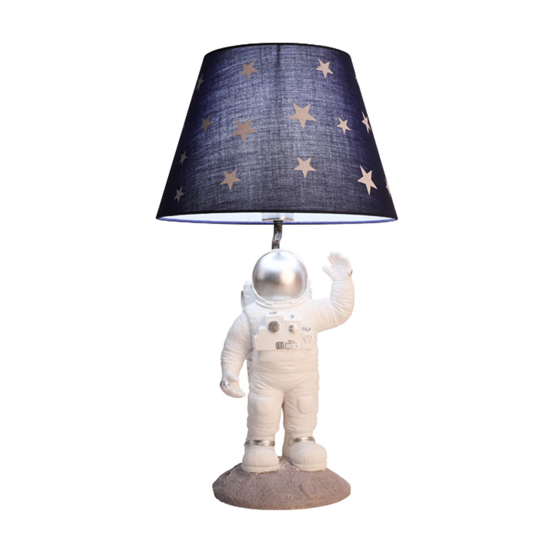 Cartoon Astronaut Table Lamp With Star Patterned Fabric Shade - Perfect Nightstand Lighting For Kids