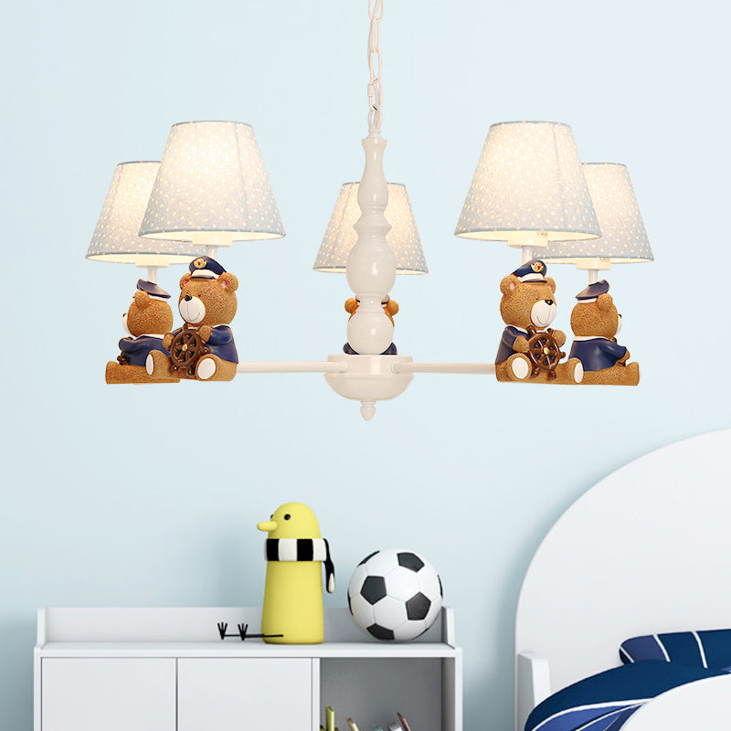 White Resin Bear Ceiling Lighting Chandelier With Fabric Shade - Cartoon-Inspired Light Fixture 5 /