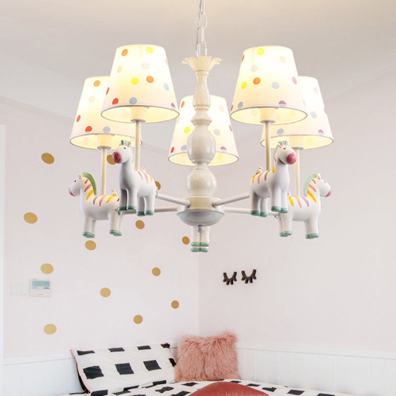 Patterned Fabric Shade Zebra Kids Chandelier Pendant Light For Bedroom 5 / White