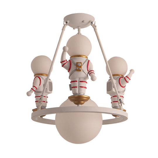 Cartoon Astronaut Resin Chandelier Light For Childs Room With White Acrylic Shade