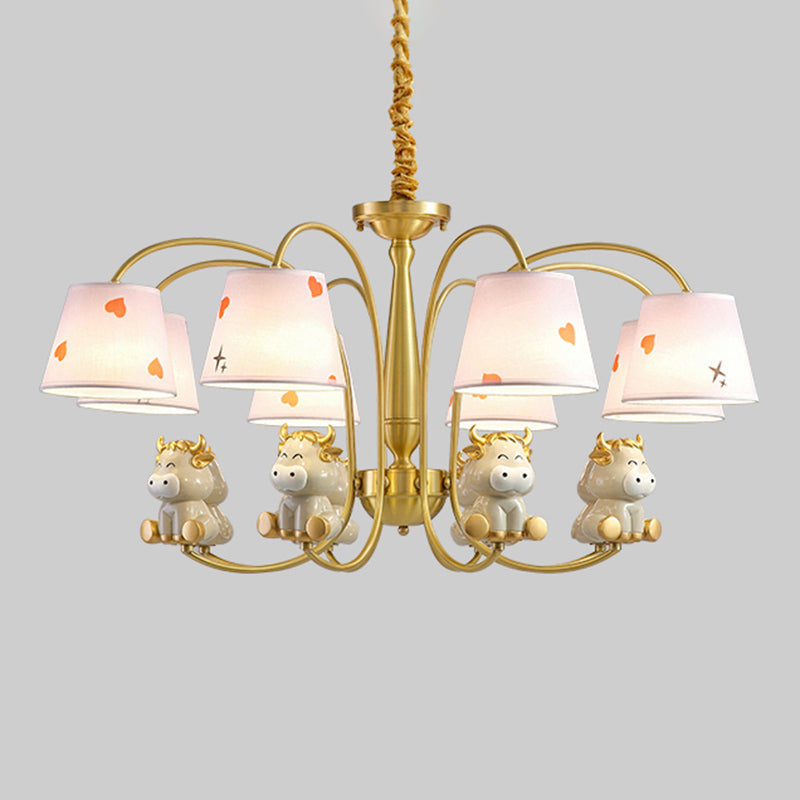 White Resin Nursery Chandelier With Animal Suspension Light & Empire Shade For Kids