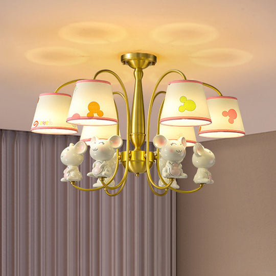 White Resin Nursery Chandelier With Animal Suspension Light & Empire Shade For Kids