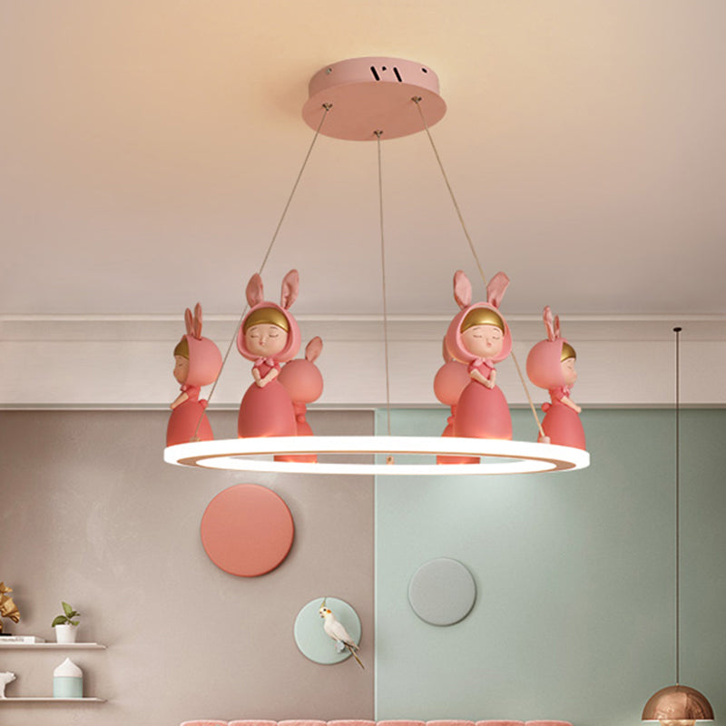Kids Chandelier: Acrylic Circular Suspension Light With Decorative Figurine - Perfect For Nurseries