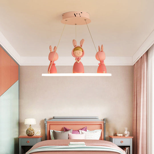 Kids Chandelier: Acrylic Circular Suspension Light With Decorative Figurine - Perfect For Nurseries