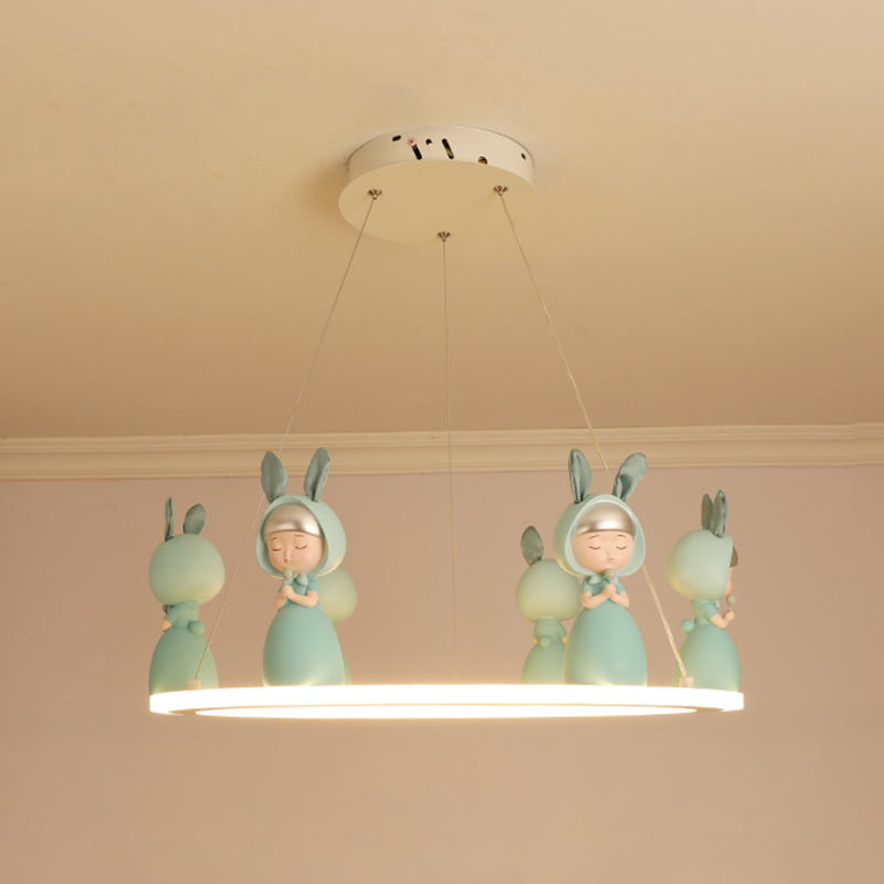 Kids Chandelier: Acrylic Circular Suspension Light With Decorative Figurine - Perfect For Nurseries