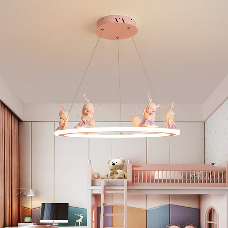 Kids Chandelier: Acrylic Circular Suspension Light With Decorative Figurine - Perfect For Nurseries