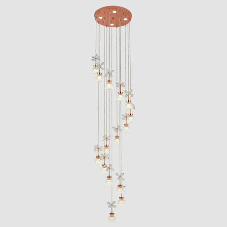Rose Gold Floral Staircase Led Pendant With Crystal Dome Shade