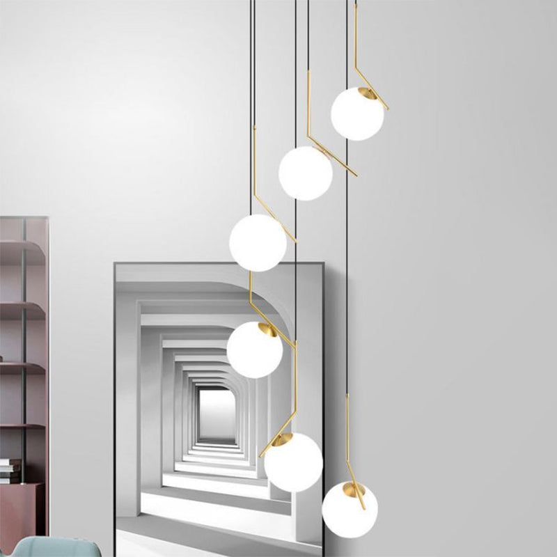 Opal Glass Multi-Light Pendant in Gold for Stylish Staircase Lighting