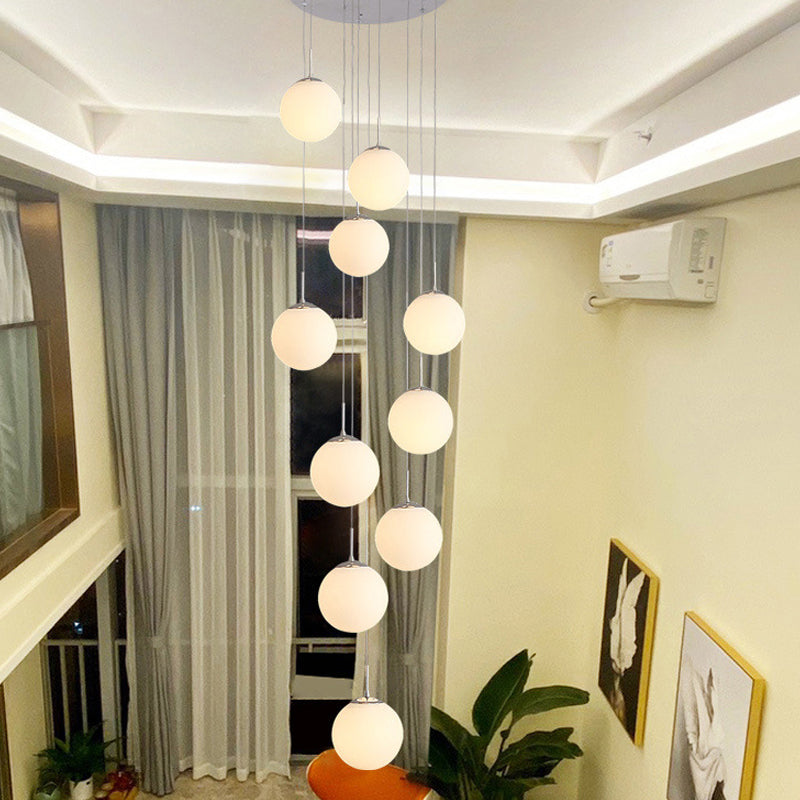 Frost Glass Sphere Multi Ceiling Light - Artistic 10-Head Suspension Lighting