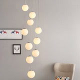 Artistic Frost Glass Sphere Multi Ceiling Light - 10 Heads Suspension Lighting In Silver