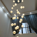 Modern Tan Glass Sphere Shade Suspension Light Pendant With Chrome Multi Bulb Design
