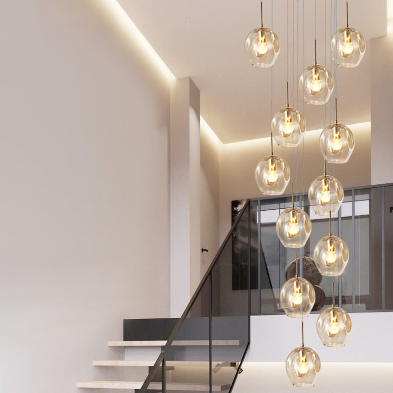 Cognac Glass Ball Multi-Light Pendant: Modern Hanging Lighting For Staircase 12 /
