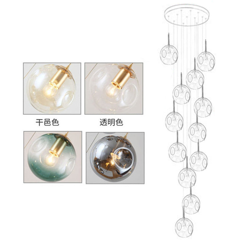 Cognac Glass Ball Multi-Light Pendant: Modern Hanging Lighting For Staircase