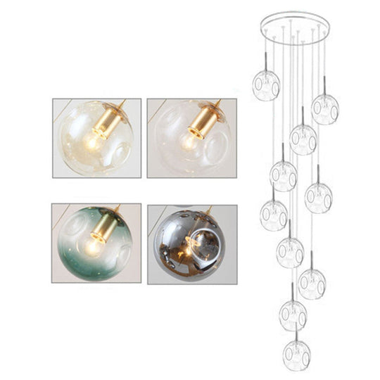 Cognac Glass Ball Multi-Light Pendant: Modern Hanging Lighting For Staircase