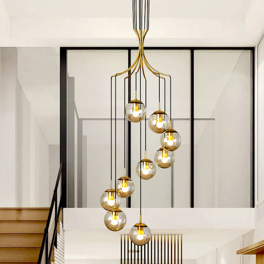 Contemporary Gold Staircase Multi Ceiling Lamp with Frost Glass: Elegant Suspension Light Fixture