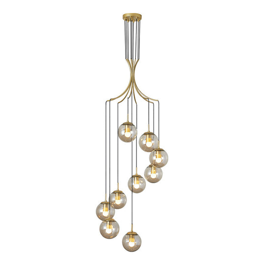 Gold Globe Staircase Multi Ceiling Lamp With Frost Glass And Contemporary Style