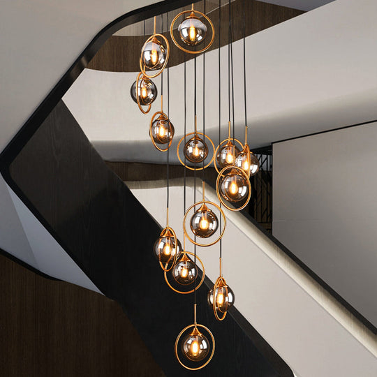 Nordic Spiral Glass Staircase Pendant Light With Multiple Hanging Balls 13 / Smoke Gray B