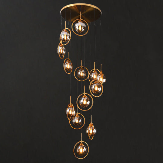 Nordic Spiral Glass Staircase Pendant Light With Multiple Hanging Balls