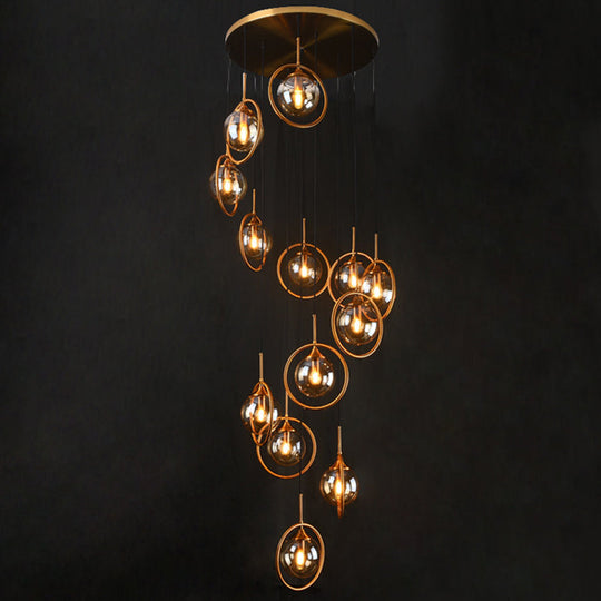 Nordic Spiral Glass Staircase Pendant Light With Multiple Hanging Balls 13 / Amber B