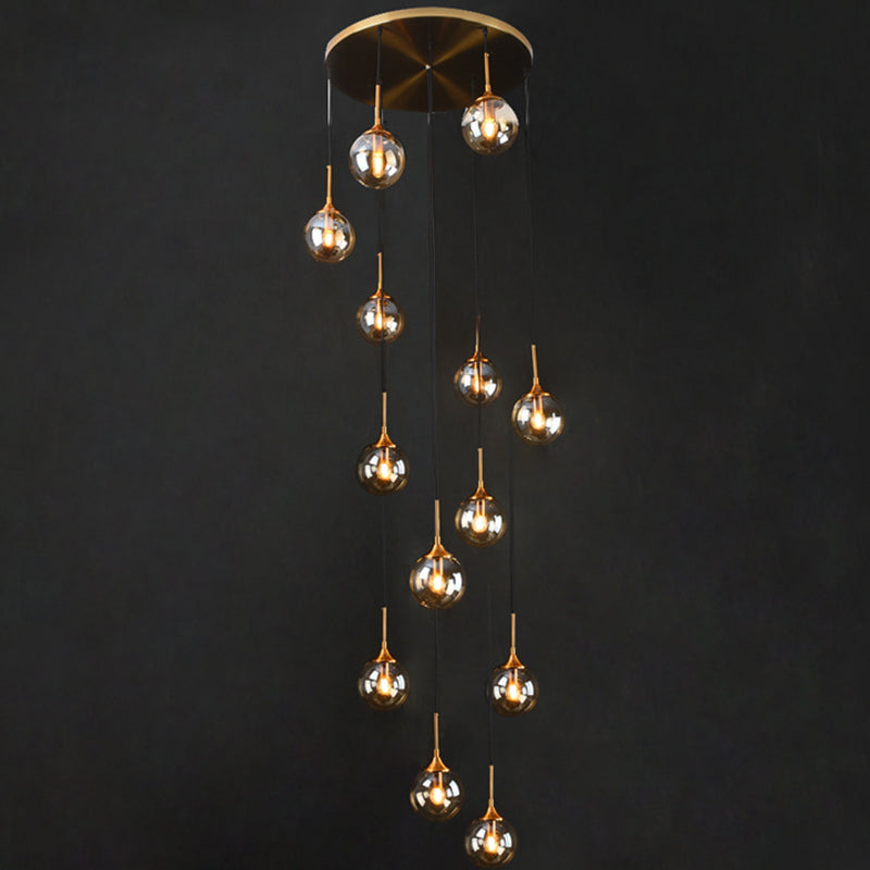 Nordic Spiral Glass Staircase Pendant Light With Multiple Hanging Balls 13 / Amber A