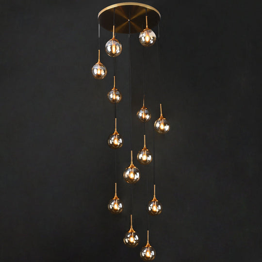 Nordic Spiral Glass Staircase Pendant Light With Multiple Hanging Balls 13 / Amber A