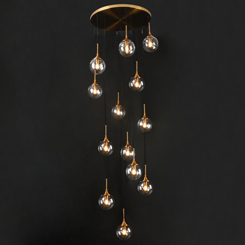 Nordic Spiral Glass Staircase Pendant Light With Multiple Hanging Balls 13 / Clear A