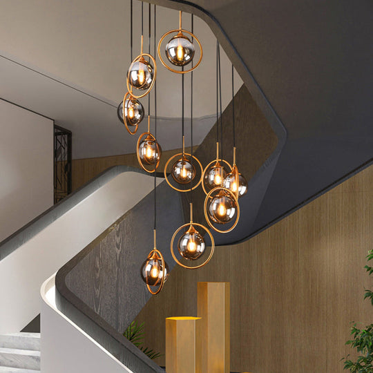 Nordic Spiral Glass Staircase Pendant Light With Multiple Hanging Balls 10 / Smoke Gray B