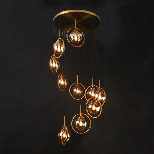 Nordic Spiral Glass Staircase Pendant Light With Multiple Hanging Balls 10 / Amber B