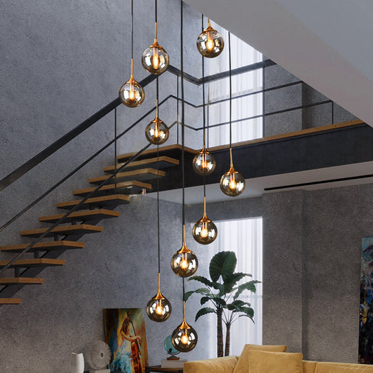 Nordic Spiral Glass Staircase Pendant Light With Multiple Hanging Balls 10 / Smoke Gray A