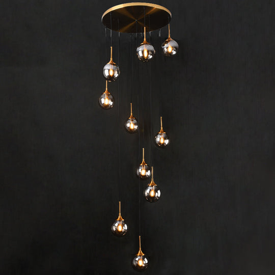 Nordic Spiral Glass Staircase Pendant Light With Multiple Hanging Balls