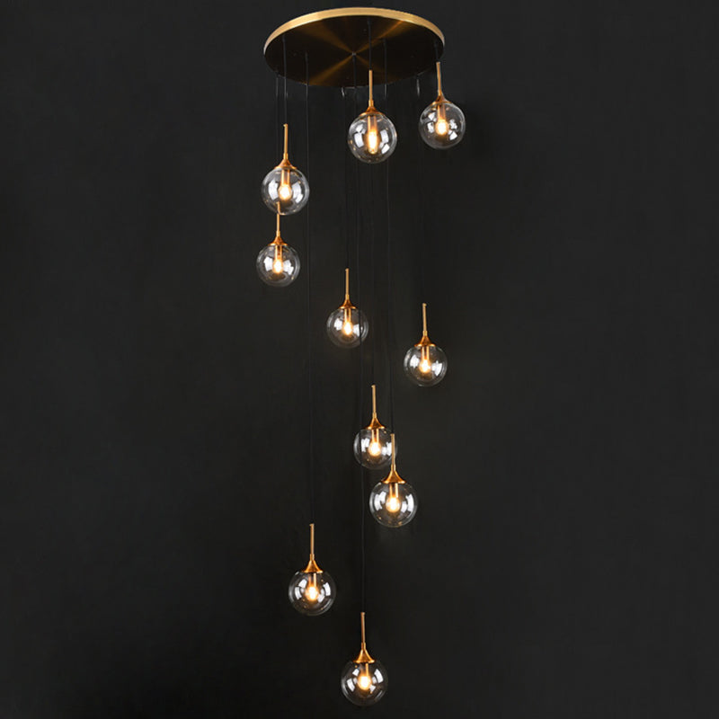 Nordic Spiral Glass Staircase Pendant Light With Multiple Hanging Balls 10 / Clear A