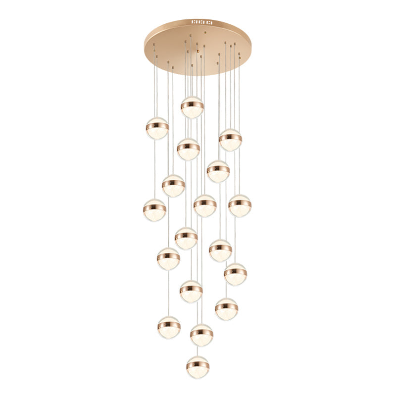Gold Crystal Led Multi-Ceiling Light With Ball Shade For Staircase Suspension
