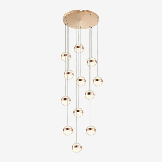 Gold LED Crystal Staircase Ceiling Light with Ball Shade
