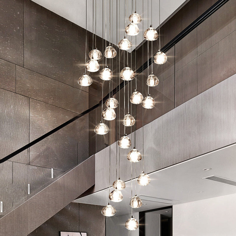 Chrome Led Staircase Pendant Light With Crystal Simplicity - Stone Shape Hanging Illumination 26 /
