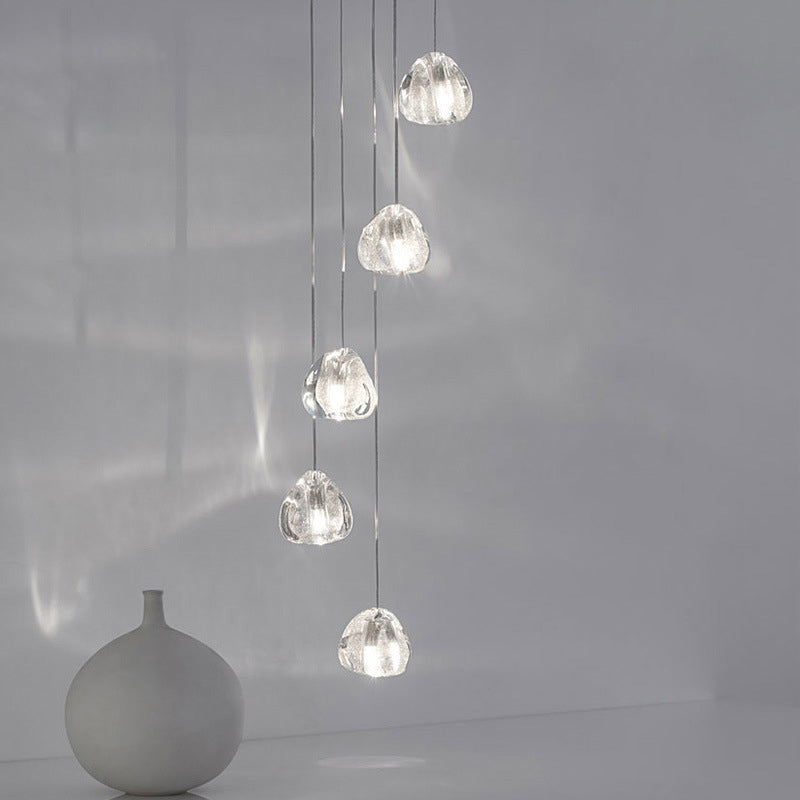 Crystal LED Staircase Pendant Light in Chrome - Stone Shape for Simplicity