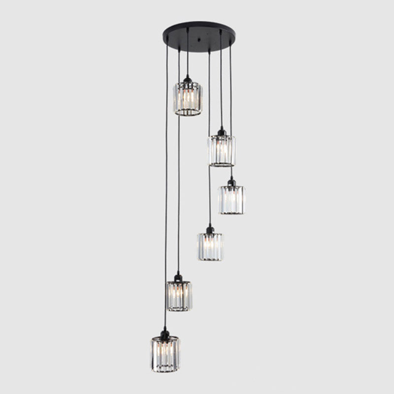 Sleek Black Geometric Prismatic Crystal Ceiling Light For Staircases - Multi-Suspension Lighting