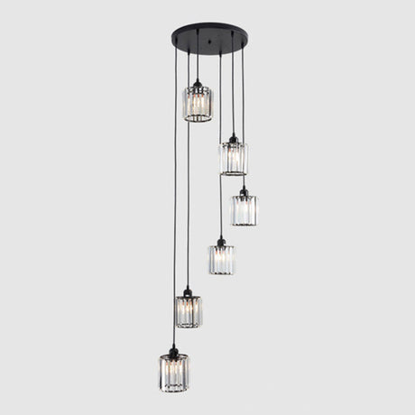 Sleek Black Geometric Prismatic Crystal Ceiling Light For Staircases - Multi-Suspension Lighting