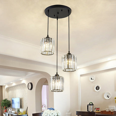 Sleek Black Geometric Prismatic Crystal Ceiling Light For Staircases - Multi-Suspension Lighting 3 /