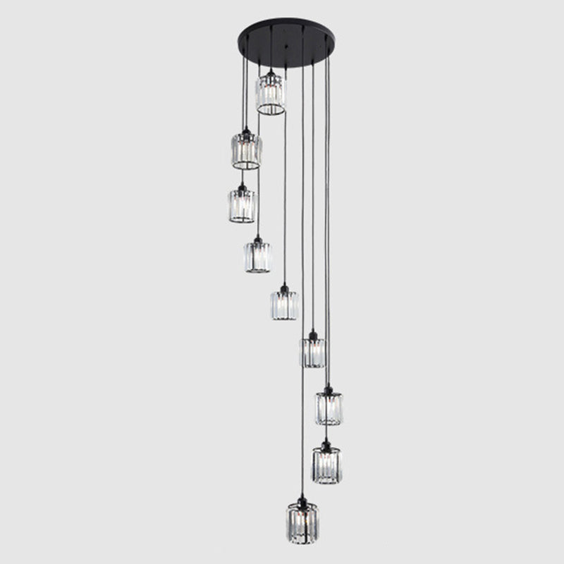 Sleek Black Geometric Prismatic Crystal Ceiling Light For Staircases - Multi-Suspension Lighting 9 /