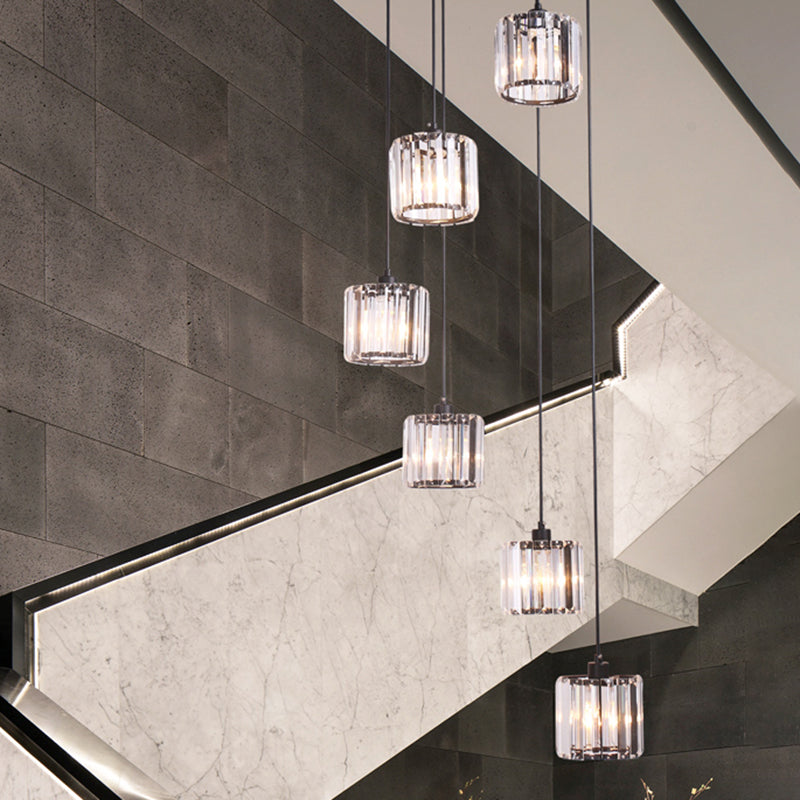 Contemporary Glass Geometrical Staircase Suspension Light - Multi-Light Pendant