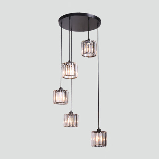 Contemporary Multi-Light Pendant With Geometrical Glass Shade For Staircase Suspension