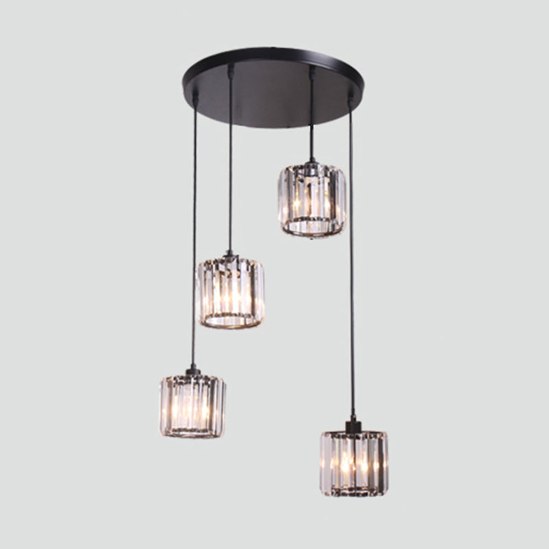 Contemporary Multi-Light Pendant With Geometrical Glass Shade For Staircase Suspension 4 / Black