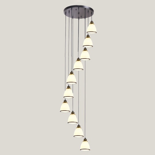 Contemporary Multi-Light Pendant With Geometrical Glass Shade For Staircase Suspension 10 / Black