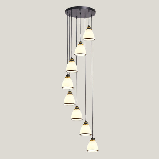 Contemporary Multi-Light Pendant With Geometrical Glass Shade For Staircase Suspension 8 / Black